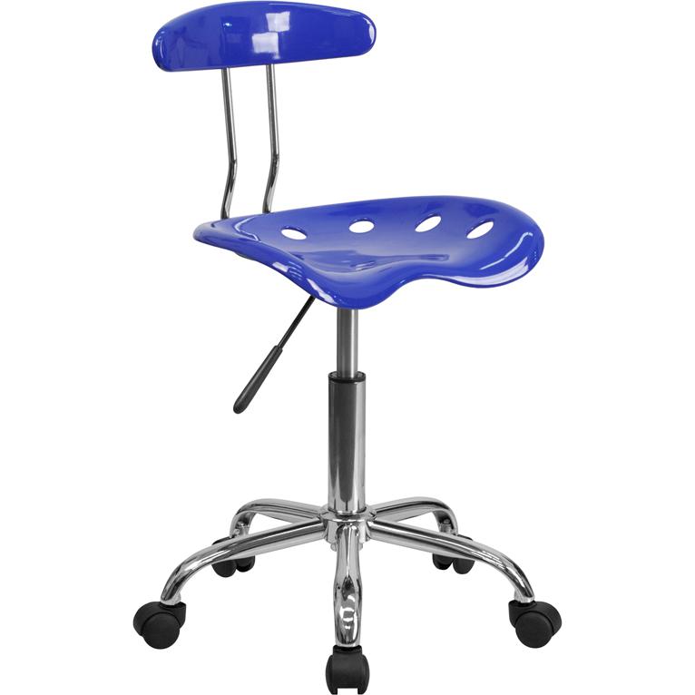 Vibrant Nautical Blue and Chrome Swivel Task Office Chair with Tractor Seat. Picture 1