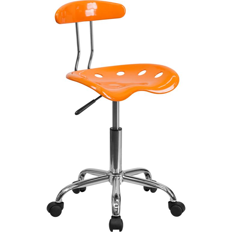 Vibrant Orange and Chrome Swivel Task Office Chair with Tractor Seat. Picture 1