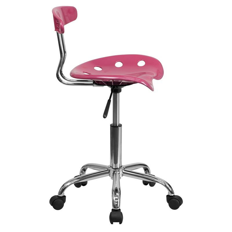 Vibrant Pink and Chrome Swivel Task Office Chair with Tractor Seat. Picture 2