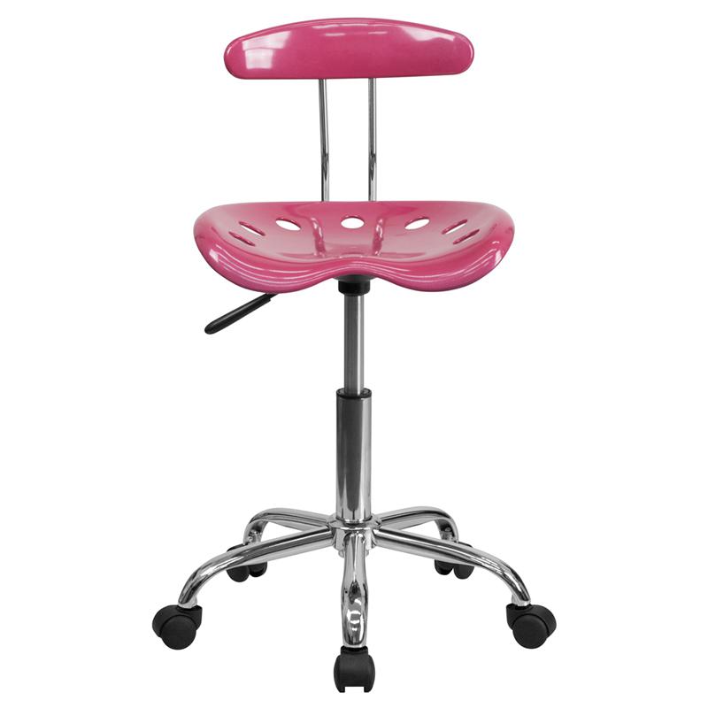 Vibrant Pink and Chrome Swivel Task Office Chair with Tractor Seat. Picture 4