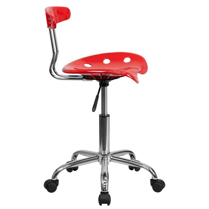 Vibrant Red and Chrome Swivel Task Office Chair with Tractor Seat. Picture 2