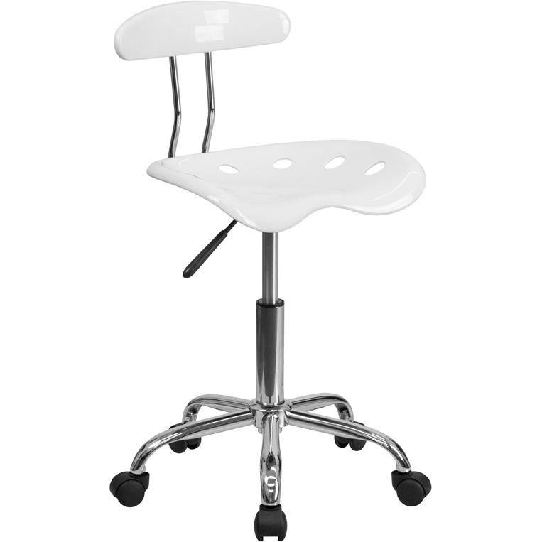 Vibrant White and Chrome Swivel Task Office Chair with Tractor Seat. Picture 1