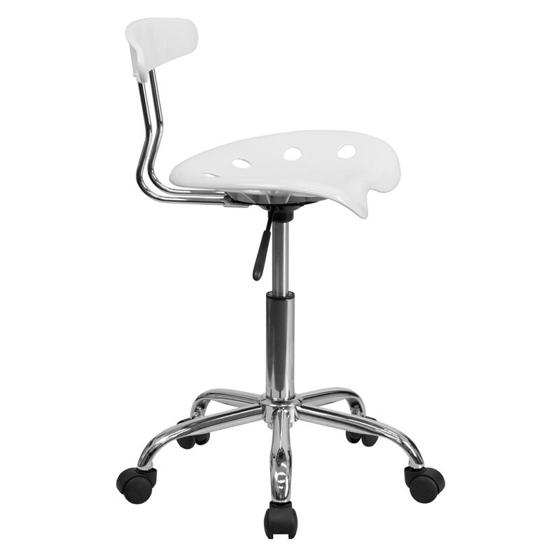 Vibrant White and Chrome Swivel Task Office Chair with Tractor Seat. Picture 2