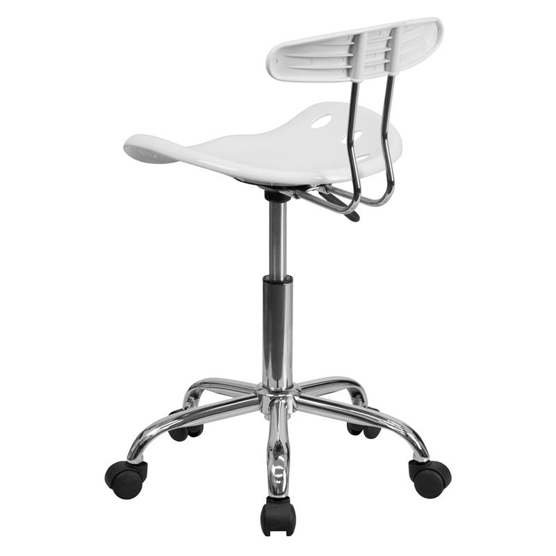 Vibrant White and Chrome Swivel Task Office Chair with Tractor Seat. Picture 3