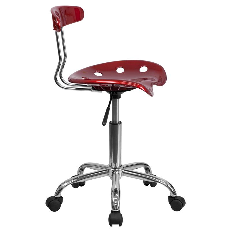Vibrant Wine Red and Chrome Swivel Task Office Chair with Tractor Seat. Picture 2