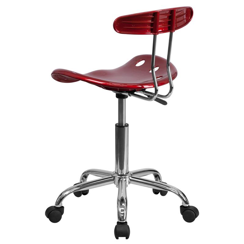 Vibrant Wine Red and Chrome Swivel Task Office Chair with Tractor Seat. Picture 3