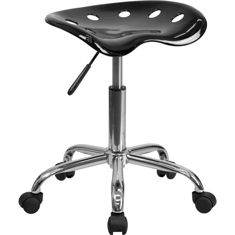 Vibrant Black Tractor Seat and Chrome Stool. Picture 1