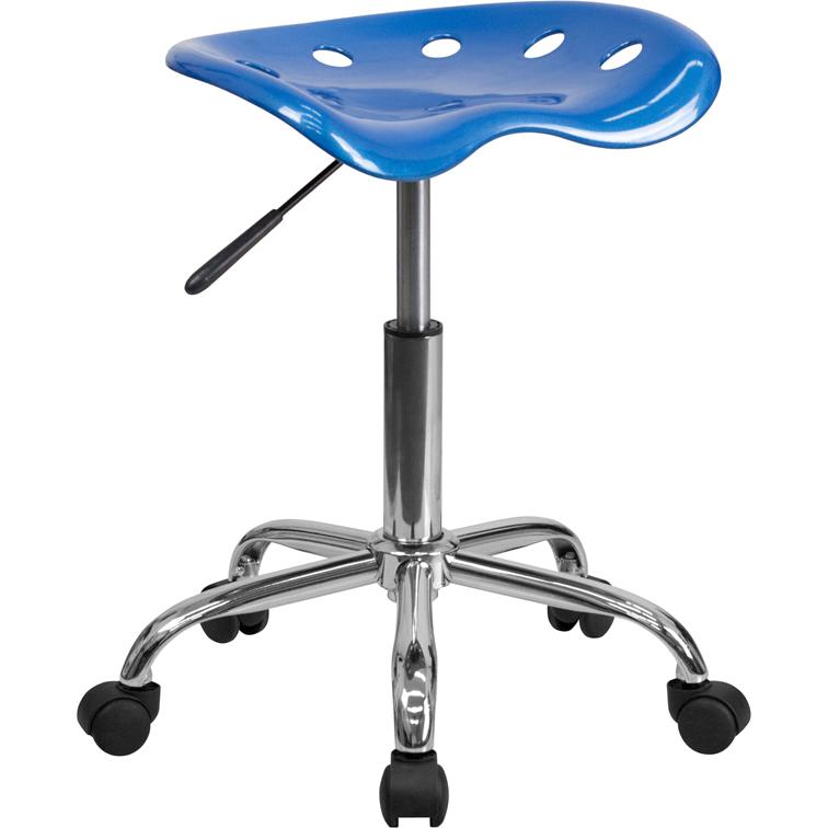 Vibrant Bright Blue Tractor Seat and Chrome Stool. Picture 1
