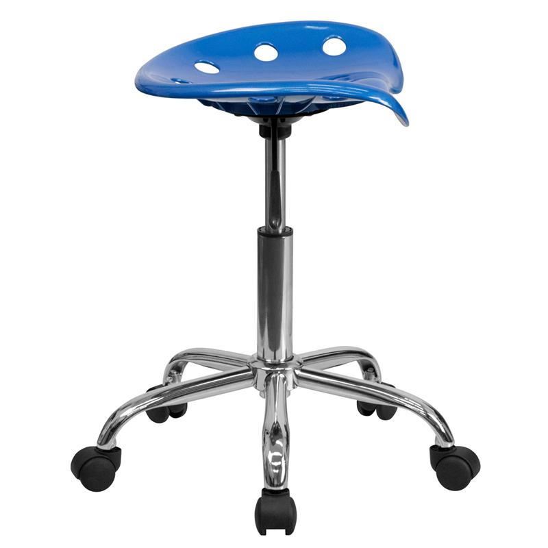 Vibrant Bright Blue Tractor Seat and Chrome Stool. Picture 2