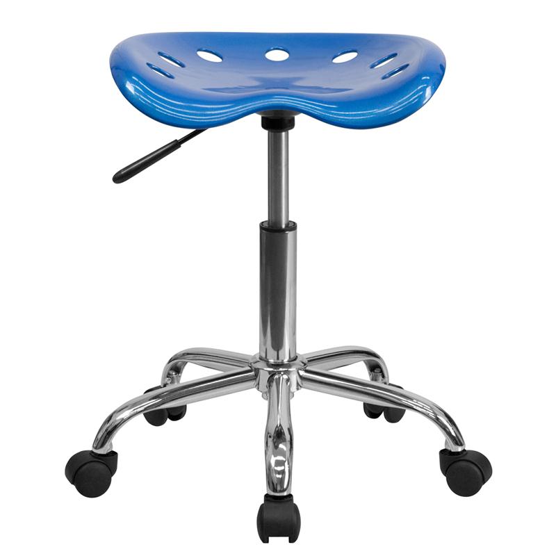 Vibrant Bright Blue Tractor Seat and Chrome Stool. Picture 4