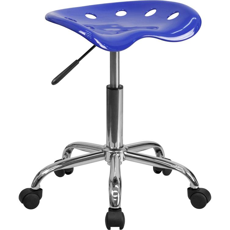 Vibrant Nautical Blue Tractor Seat and Chrome Stool. Picture 1