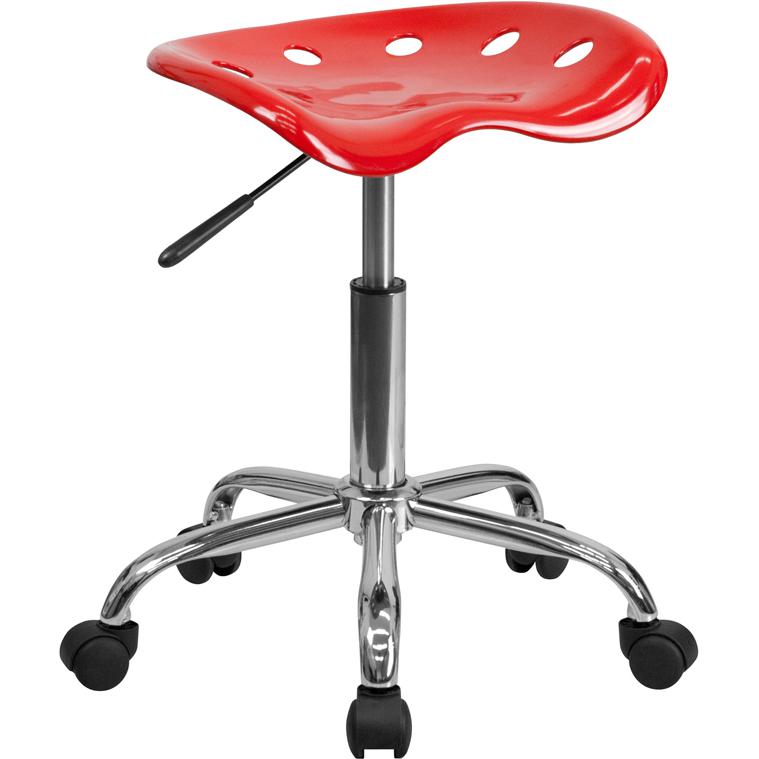 Vibrant Red Tractor Seat and Chrome Stool. Picture 1