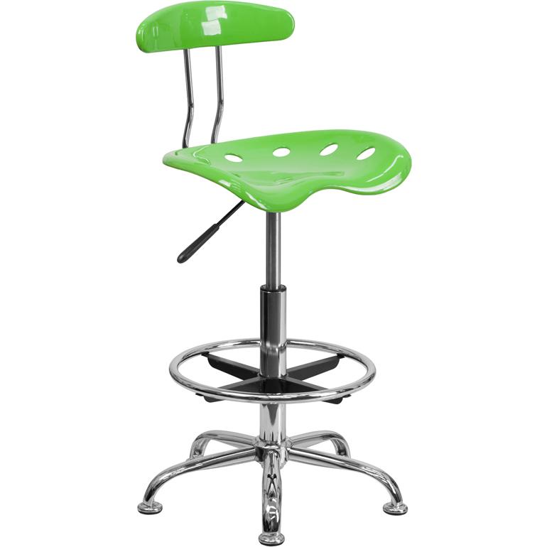 Vibrant Apple Green and Chrome Drafting Stool with Tractor Seat. Picture 1