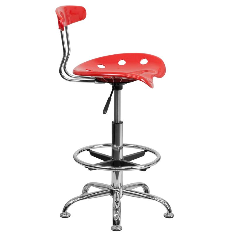 Vibrant Cherry Tomato and Chrome Drafting Stool with Tractor Seat. Picture 2
