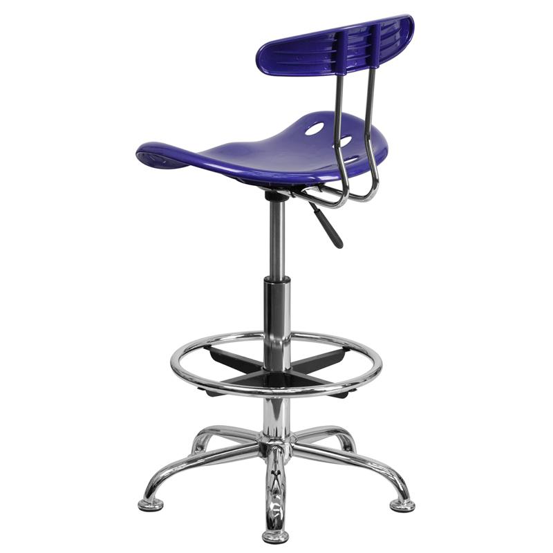 Vibrant Deep Blue and Chrome Drafting Stool with Tractor Seat. Picture 3