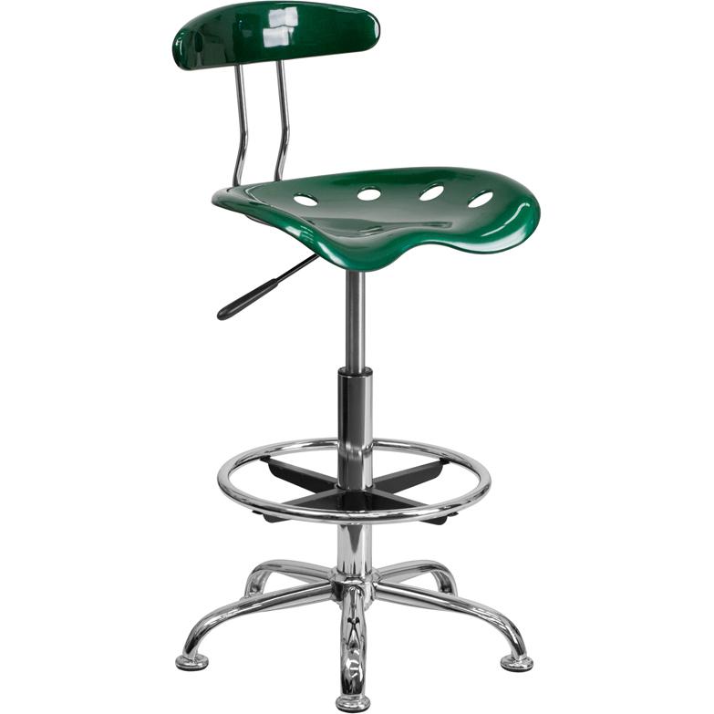 Vibrant Green and Chrome Drafting Stool with Tractor Seat. Picture 1