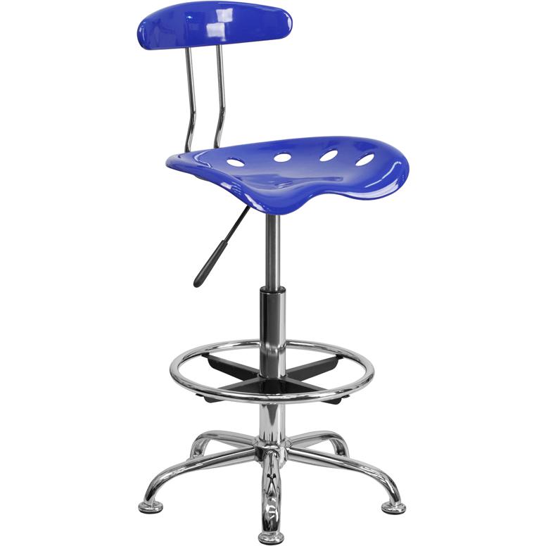 Vibrant Nautical Blue and Chrome Drafting Stool with Tractor Seat. Picture 1