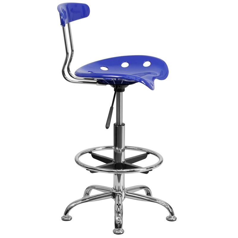 Vibrant Nautical Blue and Chrome Drafting Stool with Tractor Seat. Picture 2
