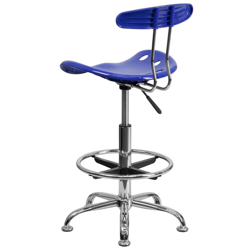 Vibrant Nautical Blue and Chrome Drafting Stool with Tractor Seat. Picture 3
