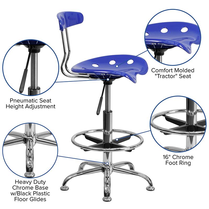 Vibrant Nautical Blue and Chrome Drafting Stool with Tractor Seat. Picture 5