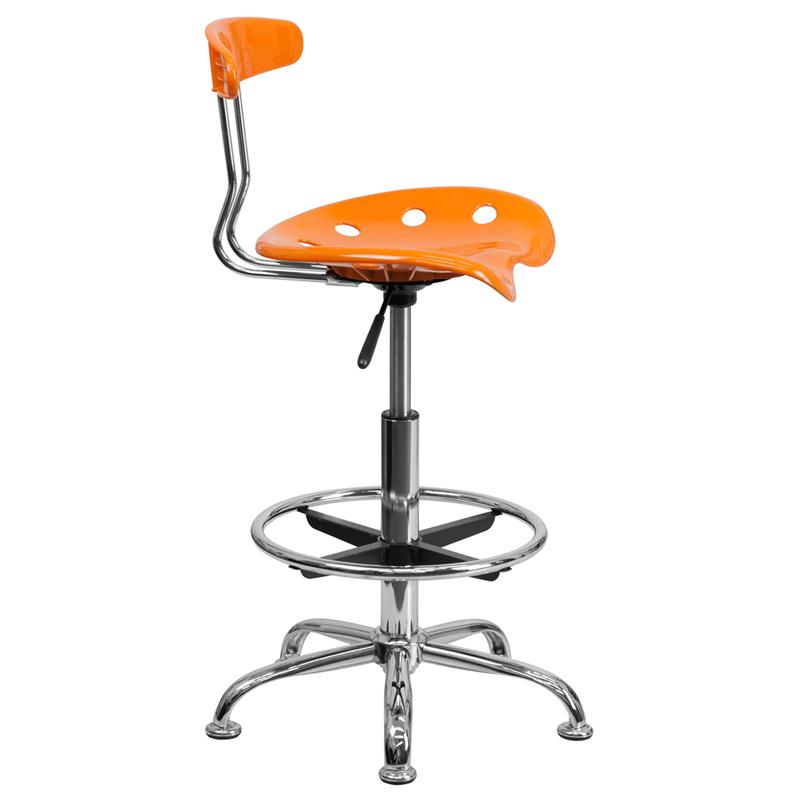 Vibrant Orange and Chrome Drafting Stool with Tractor Seat. Picture 2