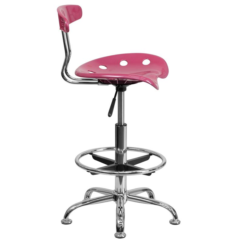 Vibrant Pink and Chrome Drafting Stool with Tractor Seat. Picture 2