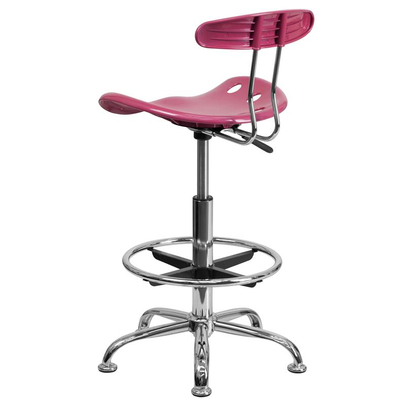 Vibrant Pink and Chrome Drafting Stool with Tractor Seat. Picture 3