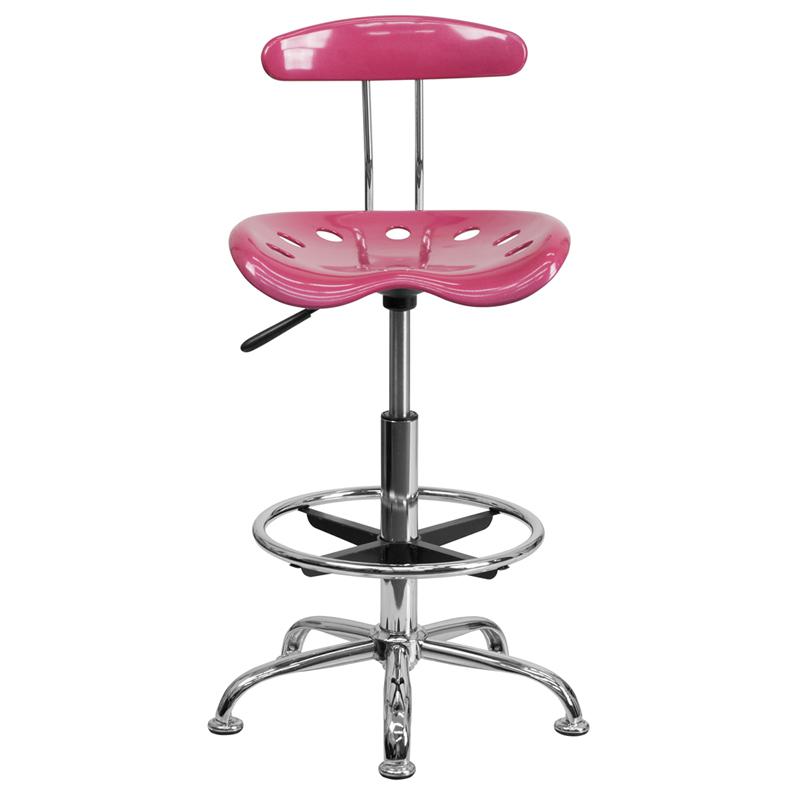 Vibrant Pink and Chrome Drafting Stool with Tractor Seat. Picture 4