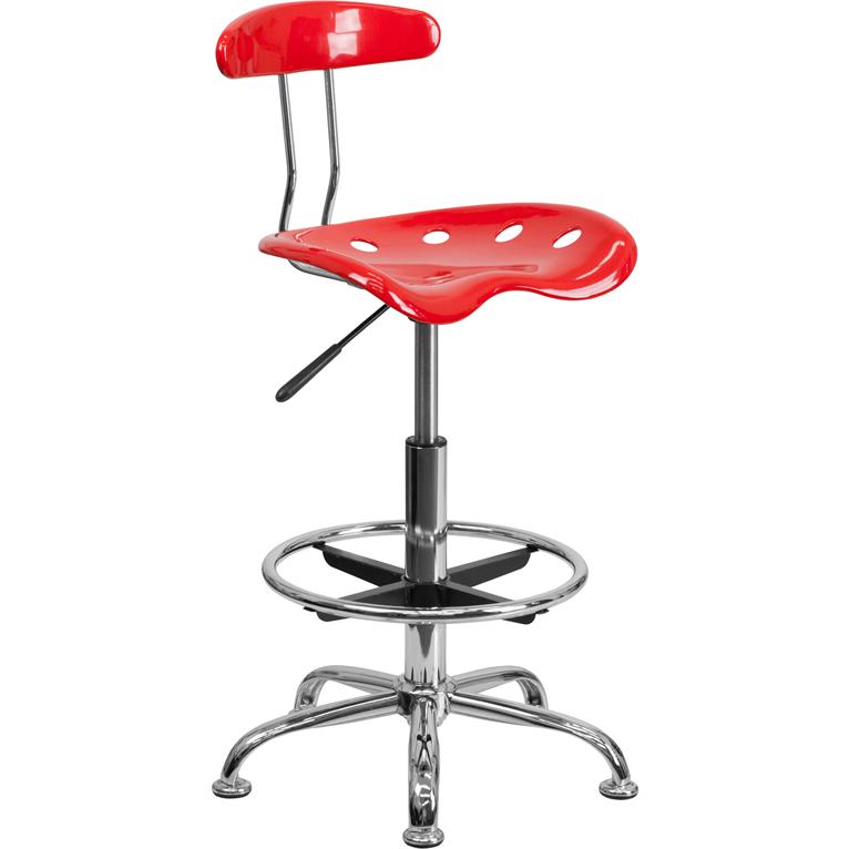 Vibrant Red and Chrome Drafting Stool with Tractor Seat. Picture 1