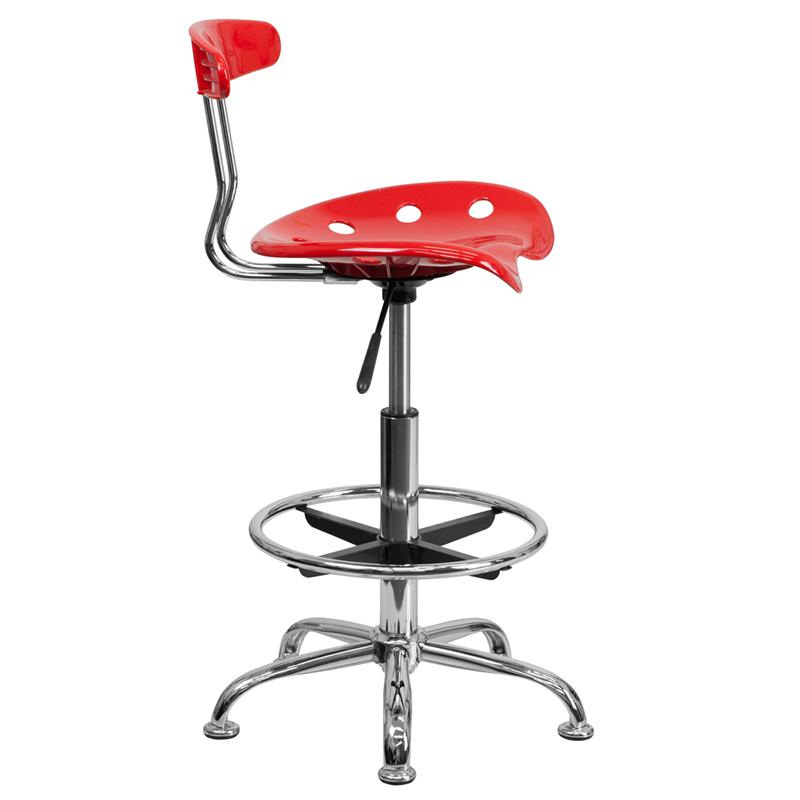 Vibrant Red and Chrome Drafting Stool with Tractor Seat. Picture 2
