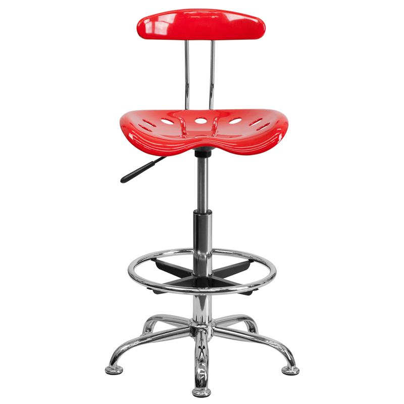 Vibrant Red and Chrome Drafting Stool with Tractor Seat. Picture 4