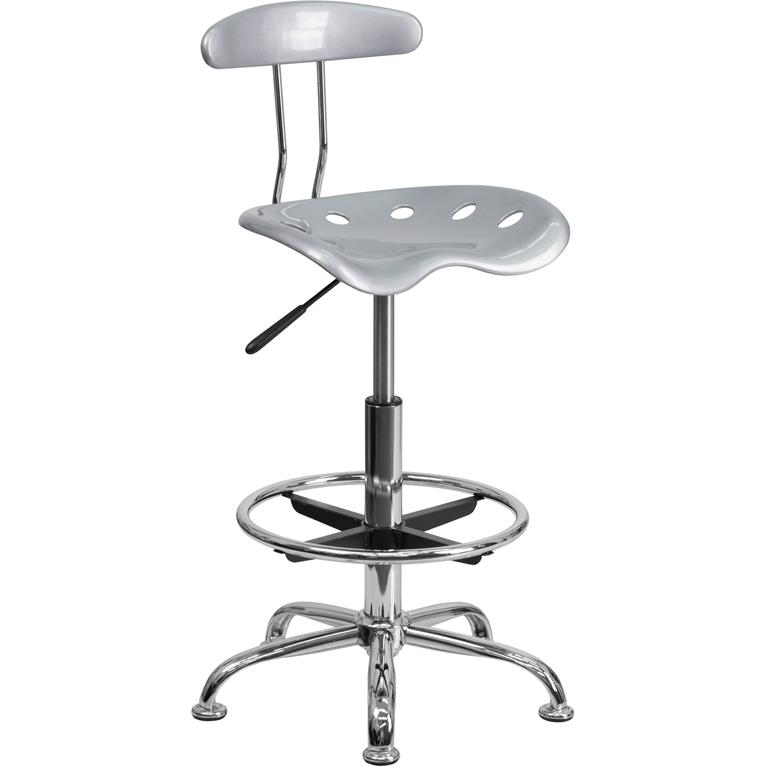 Vibrant Silver and Chrome Drafting Stool with Tractor Seat. Picture 1