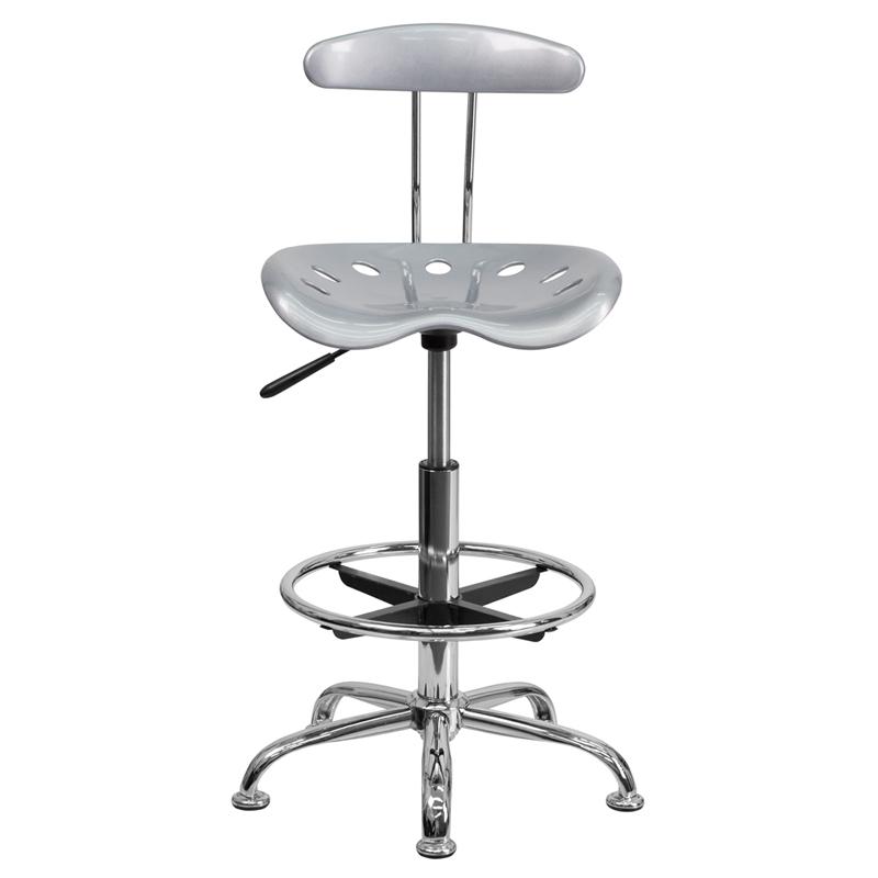 Vibrant Silver and Chrome Drafting Stool with Tractor Seat. Picture 4