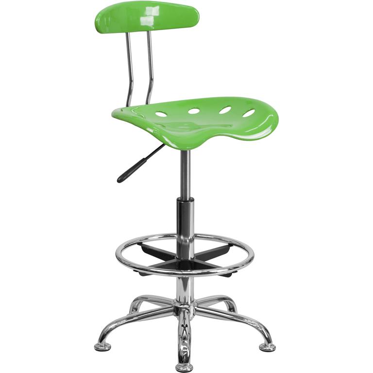 Vibrant Spicy Lime and Chrome Drafting Stool with Tractor Seat. Picture 1