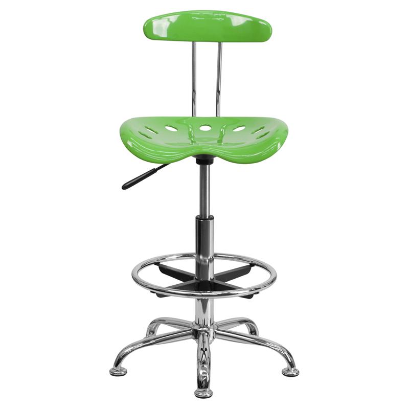 Vibrant Spicy Lime and Chrome Drafting Stool with Tractor Seat. Picture 4