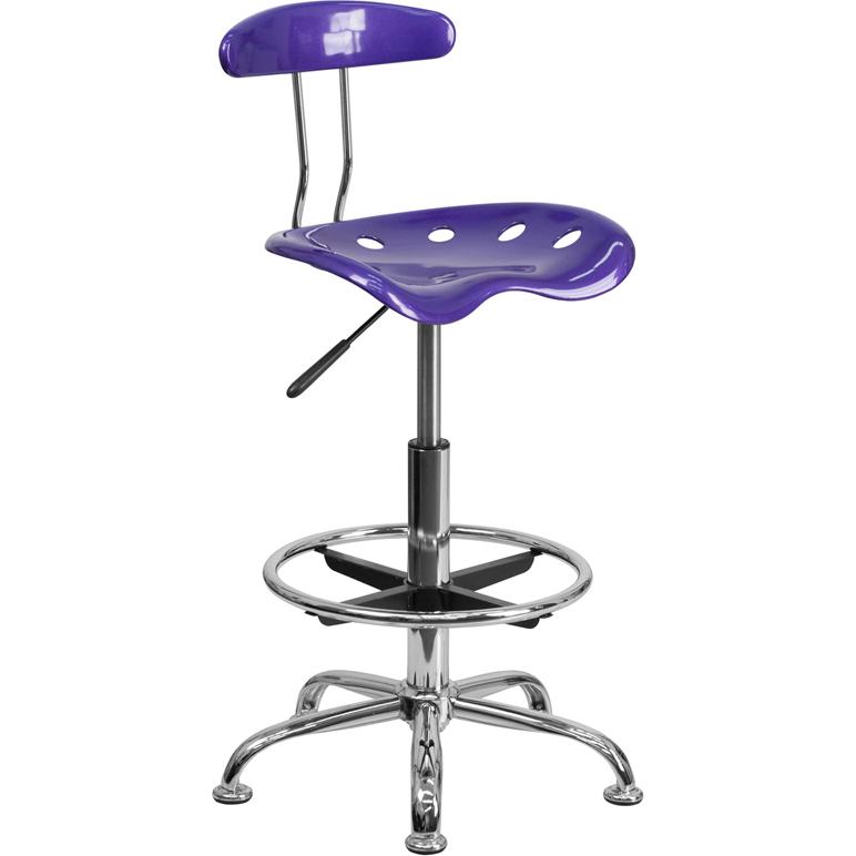 Vibrant Violet and Chrome Drafting Stool with Tractor Seat. Picture 1