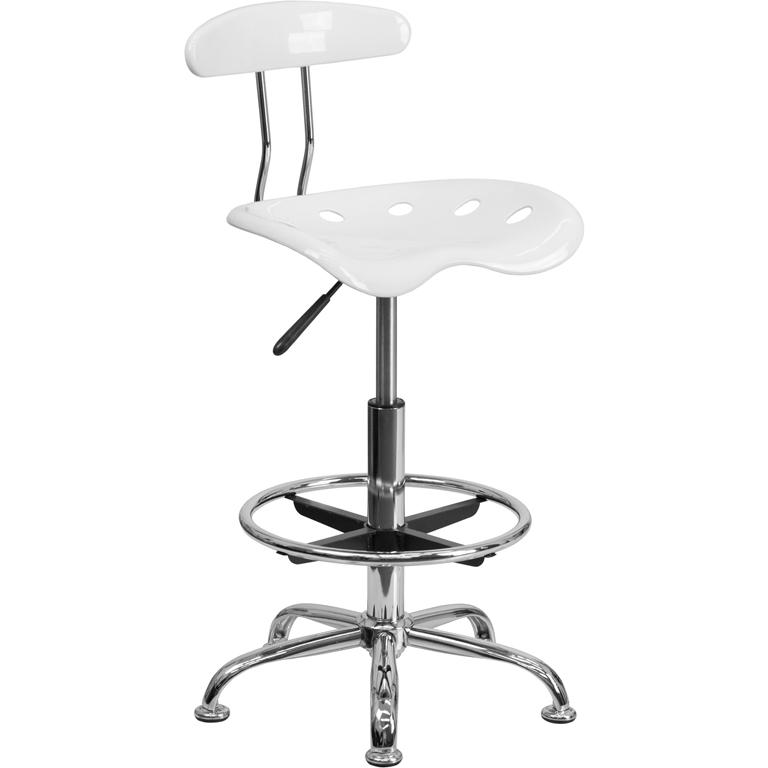 Vibrant White and Chrome Drafting Stool with Tractor Seat. The main picture.