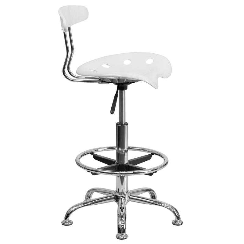 Vibrant White and Chrome Drafting Stool with Tractor Seat. Picture 2