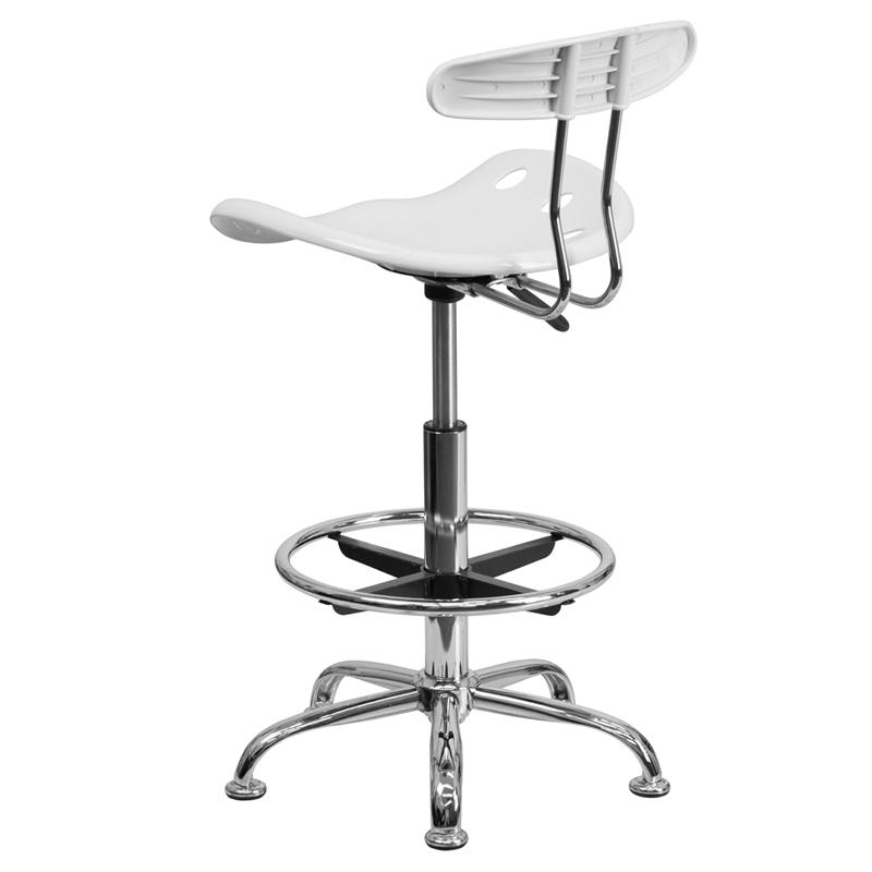 Vibrant White and Chrome Drafting Stool with Tractor Seat. Picture 3