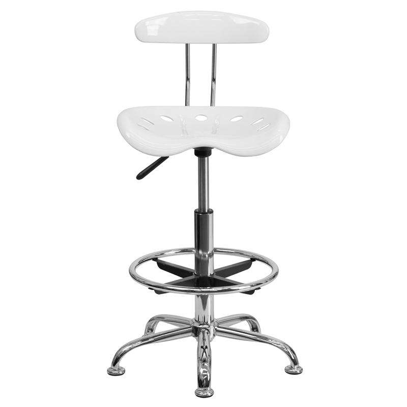 Vibrant White and Chrome Drafting Stool with Tractor Seat. Picture 4