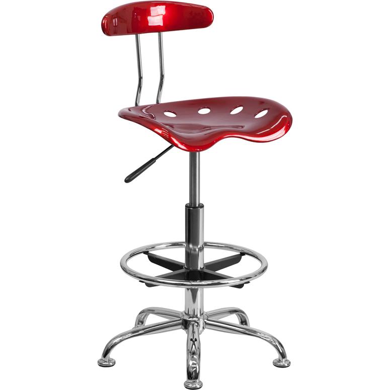 Vibrant Wine Red and Chrome Drafting Stool with Tractor Seat. The main picture.