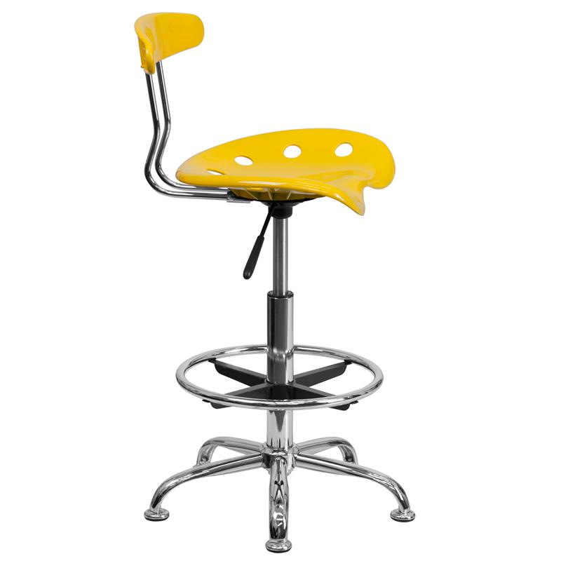 Vibrant Yellow and Chrome Drafting Stool with Tractor Seat. Picture 2