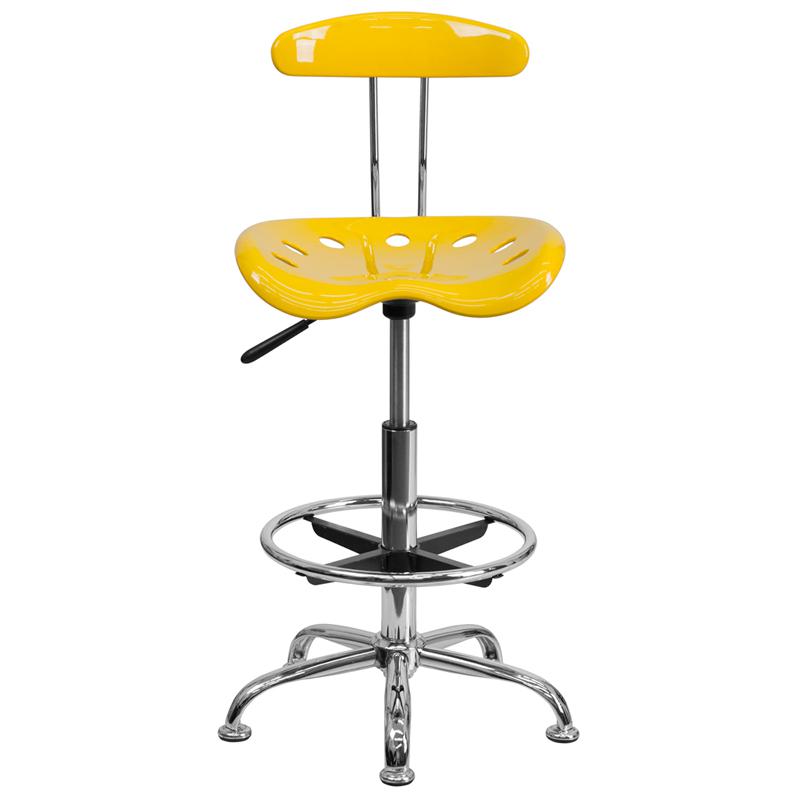Vibrant Yellow and Chrome Drafting Stool with Tractor Seat. Picture 4