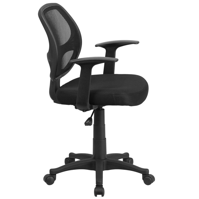 Mid-Back Black Mesh Swivel Ergonomic Task Office Chair with T-Arms - Desk Chair, BIFMA Certified. Picture 2