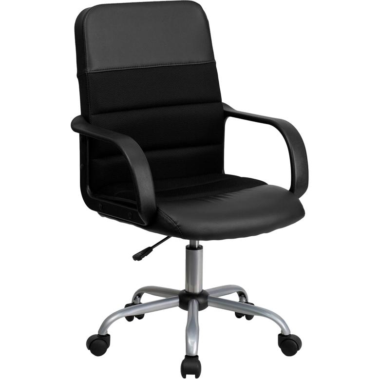 Mid-Back Black LeatherSoft and Mesh Swivel Task Office Chair with Arms. The main picture.