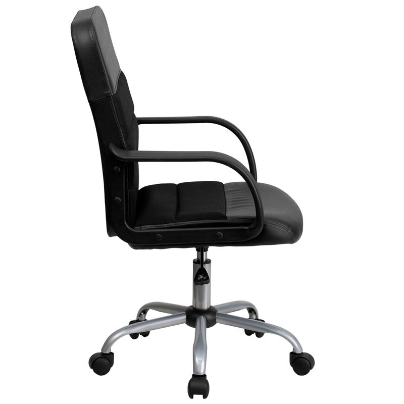 Mid-Back Black LeatherSoft and Mesh Swivel Task Office Chair with Arms. Picture 2