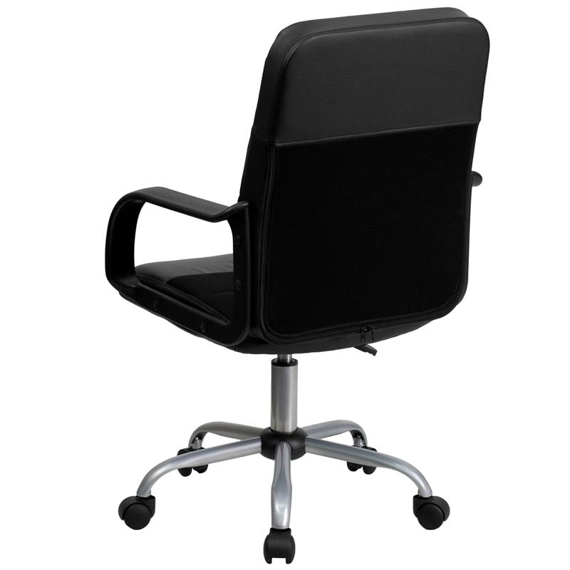 Mid-Back Black LeatherSoft and Mesh Swivel Task Office Chair with Arms. Picture 3