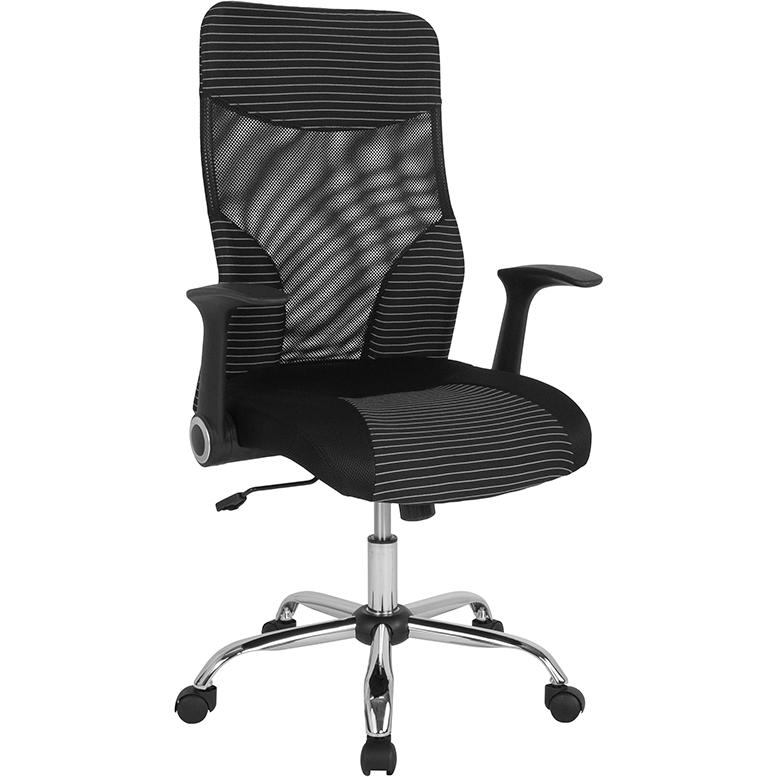 High Back Office Chair with Contemporary Mesh Design in Black and White. Picture 1