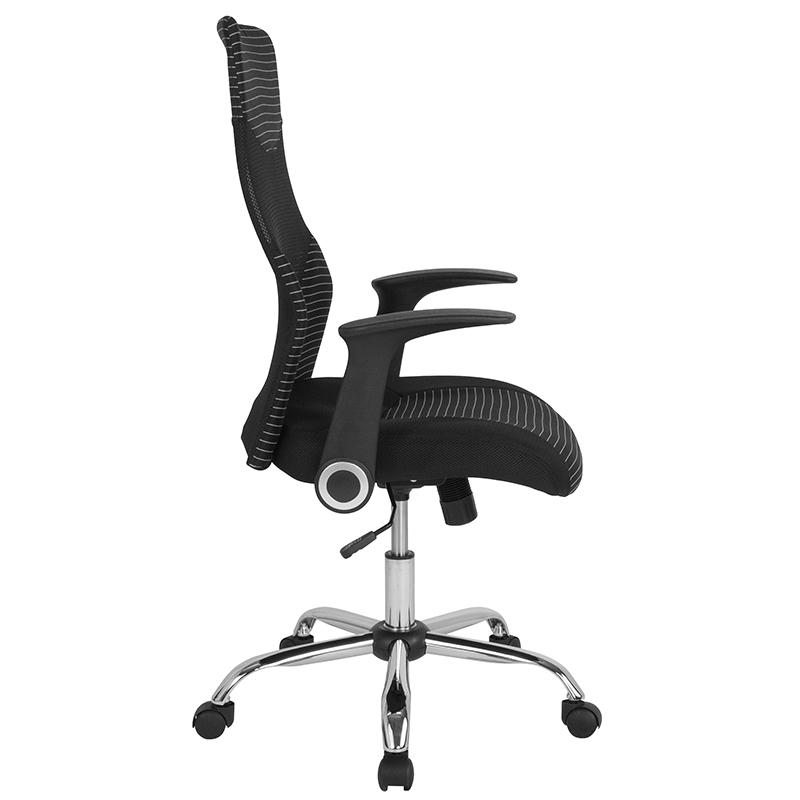 High Back Office Chair with Contemporary Mesh Design in Black and White. Picture 2
