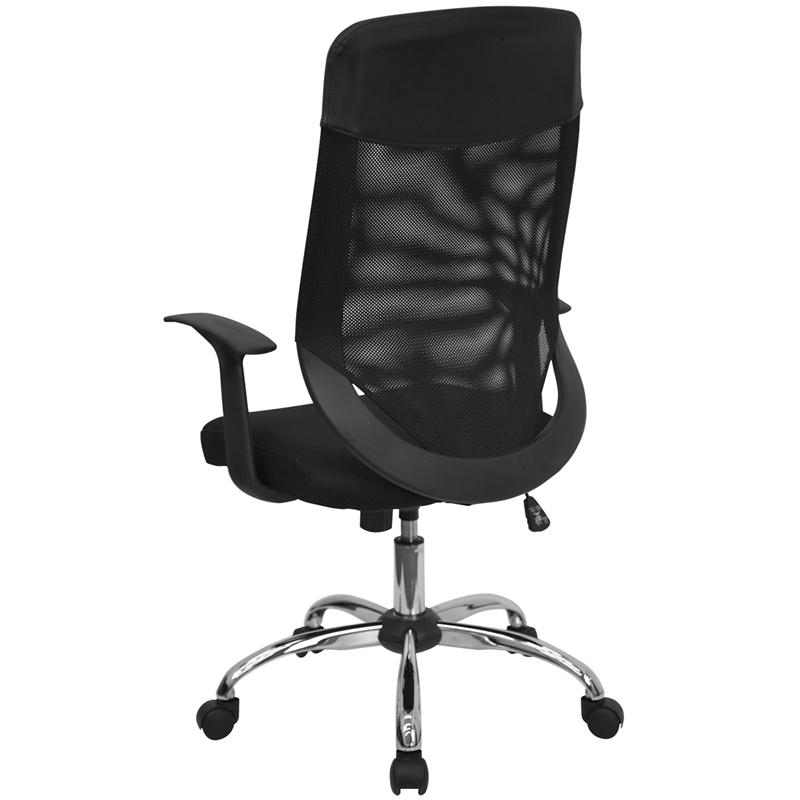High Back Black Mesh Executive Swivel Office Chair with Arms. Picture 3